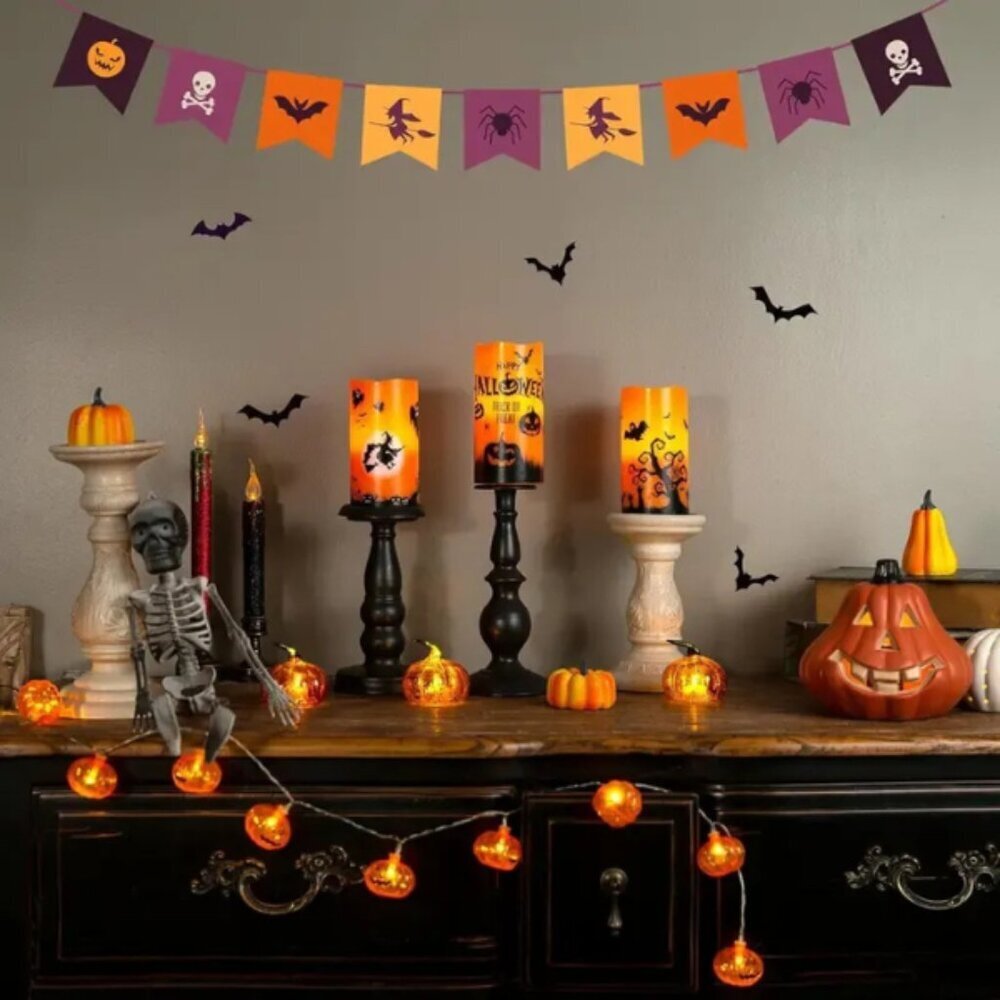 Halloween Flameless LED Candles 3 Pack Real Wax Remote Timer Flickering Decor - Picture 4 of 5